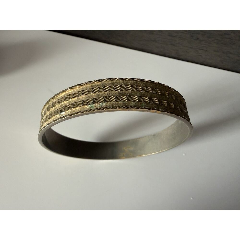 Vintage Swiss Gold Plated Geometric Bangle Bracelet Textured Made in Switzerland
